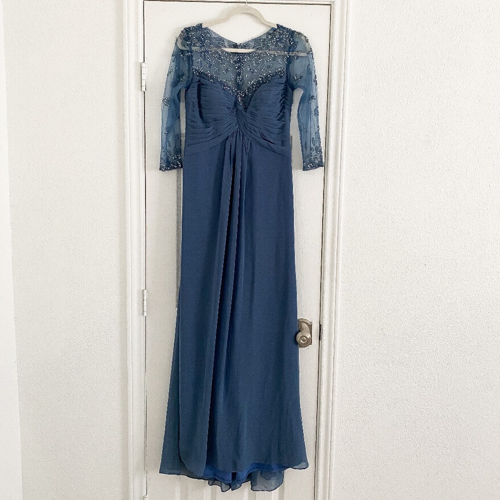 3/4 Sleeve Dusty Blue Gown/Dress With Beading